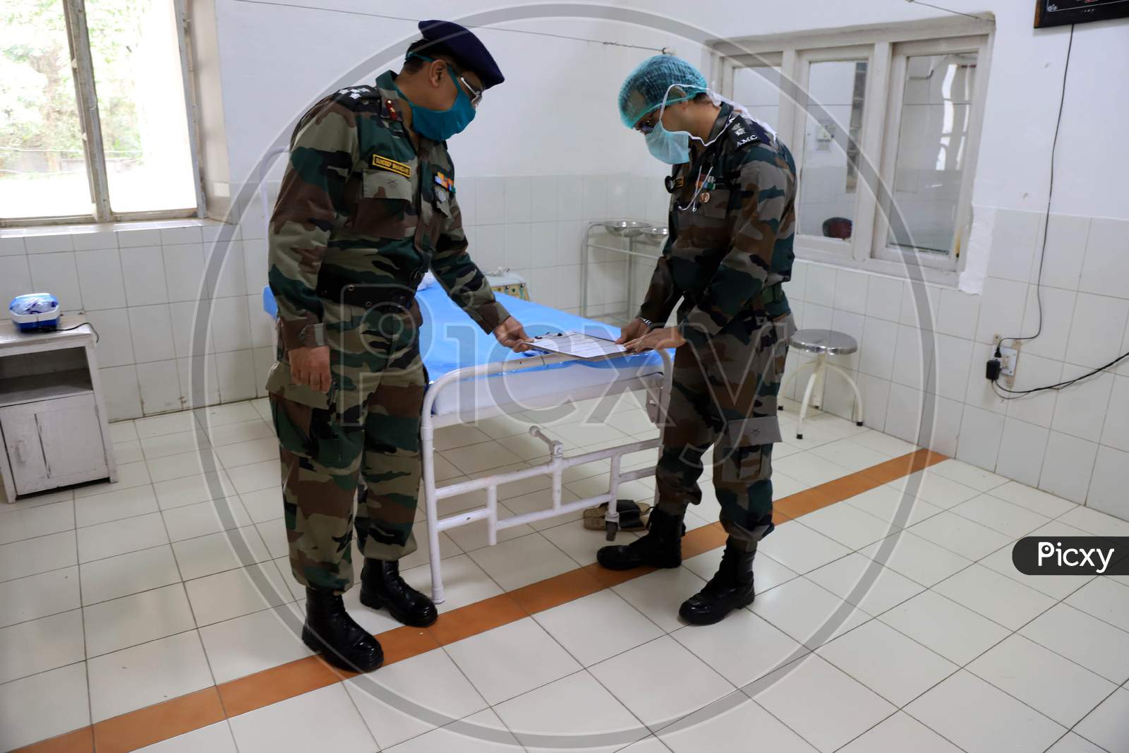 Army Officers Visit Covid Ward To Set Up A Quarantine Facility During Nationwide Lockdown Amidst Coronavirus or COVID-19 Outbreak in Prayagraj.April 24,2020