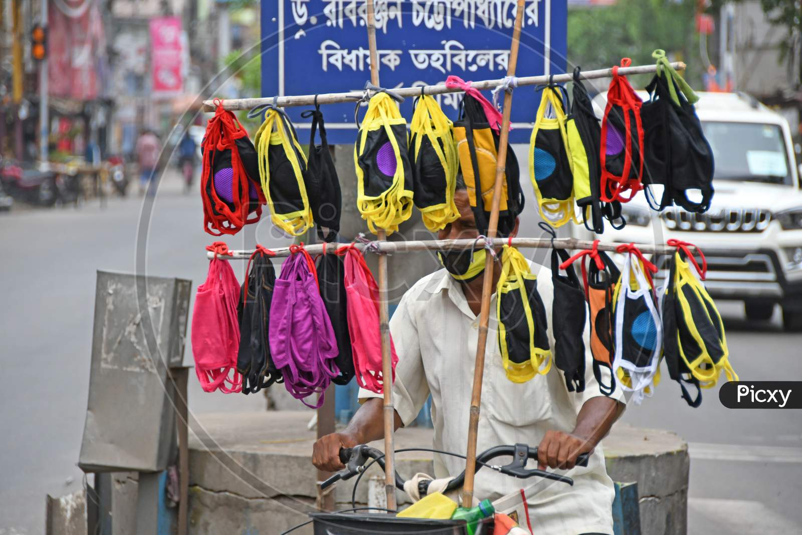 Face masks being sold in Burdwan town. The trend of using face masks to prevent Novel Coronavirus (COVID-19) infection has increased in Purba Bardhaman District.