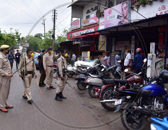 Security Personnel Patrol On A Road  During Nationwide Lockdown Amidst Coronavirus or COVID-19 Outbreak in Nagaon, Assam  April 24,2020