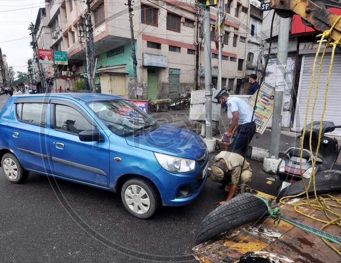 Police  Seize Vehicles  During Nationwide Lockdown Amidst Coronavirus or COVID-19 Outbreak in Guwahati April 24,2020