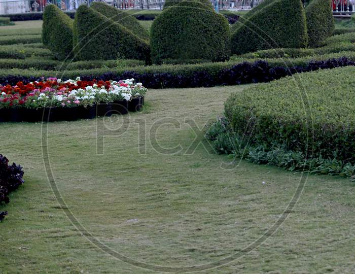 Beautiful English style garden with round hedges & symmetrical type design