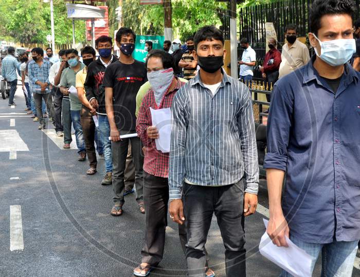 People In Queue To Collect Vehicle Pass For Inter District Travel During Nationwide Lockdown Amidst Coronavirus or COVID-19 Outbreak in Guwahati April 24,2020