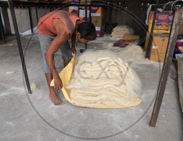 A Man Carries Strands of Vermicelli in a Factory For Ramadan Or Ramazan  in Prayagraj