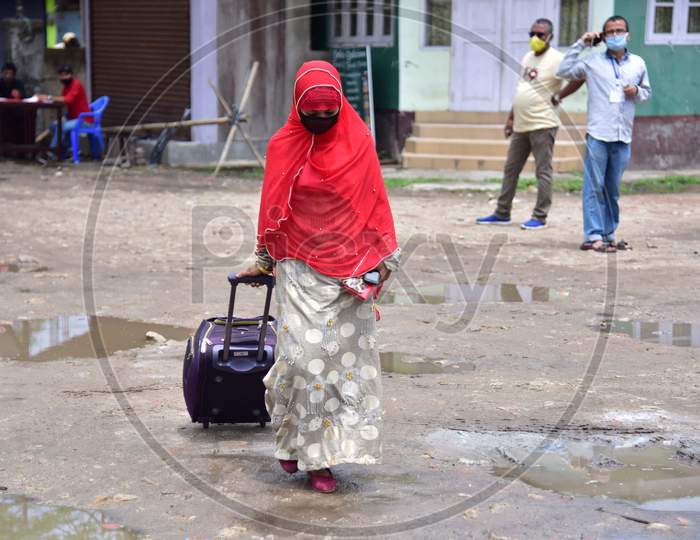 Passengers Arriving At A.S.T.C Bus Stand To Travel To their Hometowns During Nationwide lockdown Amidst Coronavirus or COVID-19 Outbreak in Nagaon Assam , April 25 2020