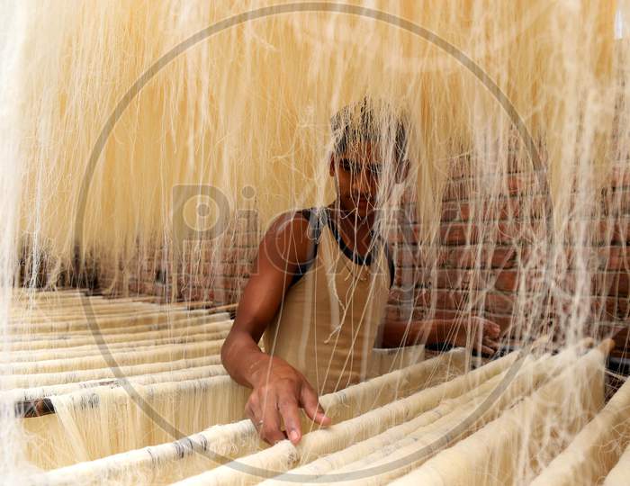 A Worker Drying Vermicelli in a Factory Ahead of Ramadan Or Ramazan  in Prayagraj