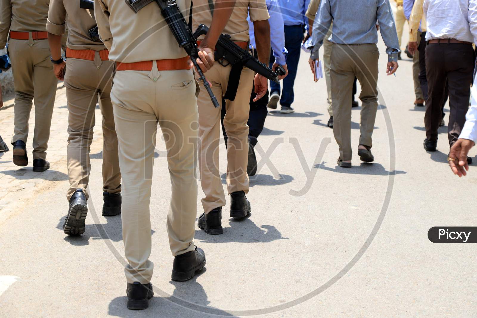 Policeman  And Administrative Officers Patrol In a Hot Spot Area During Nationwide Lockdown Amidst Of Coronavirus or COVID-19 Outbreak in Prayagraj,April 25  2020