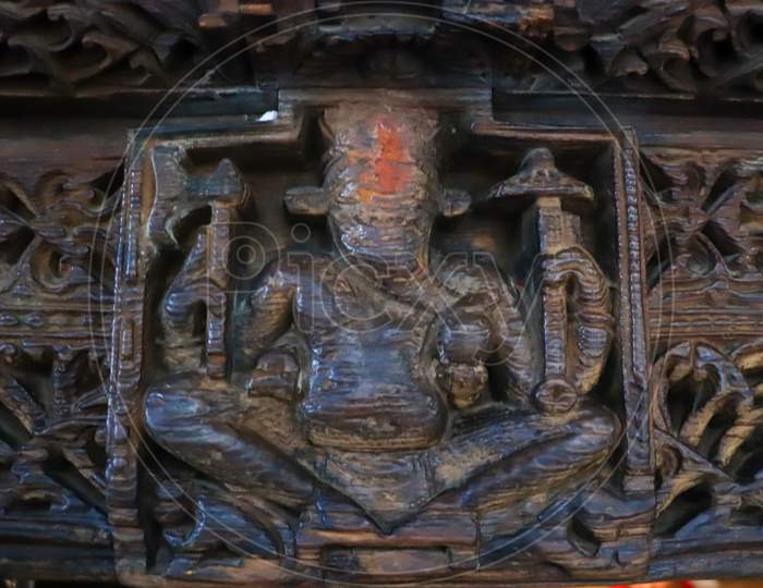 Hindu God Sculptures in  Hadimba Temple At Manali,Himachal Pradesh,India