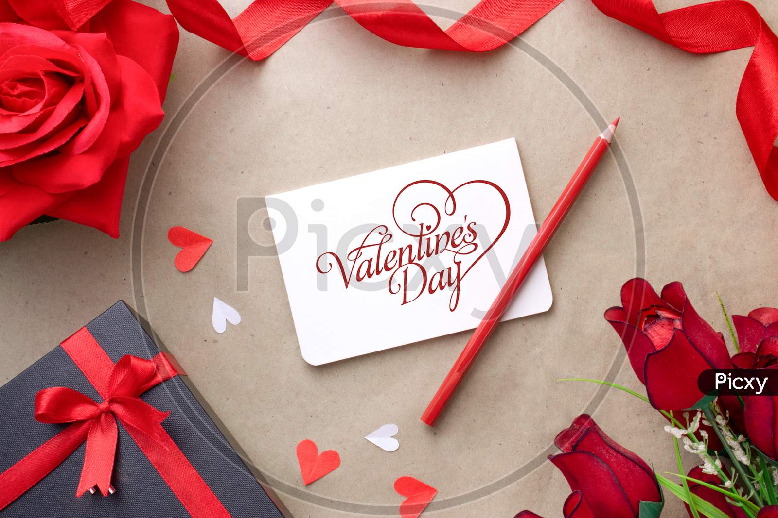 Flat lay With Decorated Background For Valentine Day Greeting