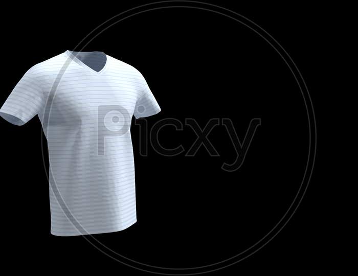 3D Render Of Stripped Sport T Shirt Mockup In Solid Black Background.
