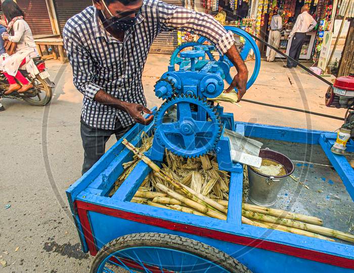 Sugarcane juice Machine on Indian Streets