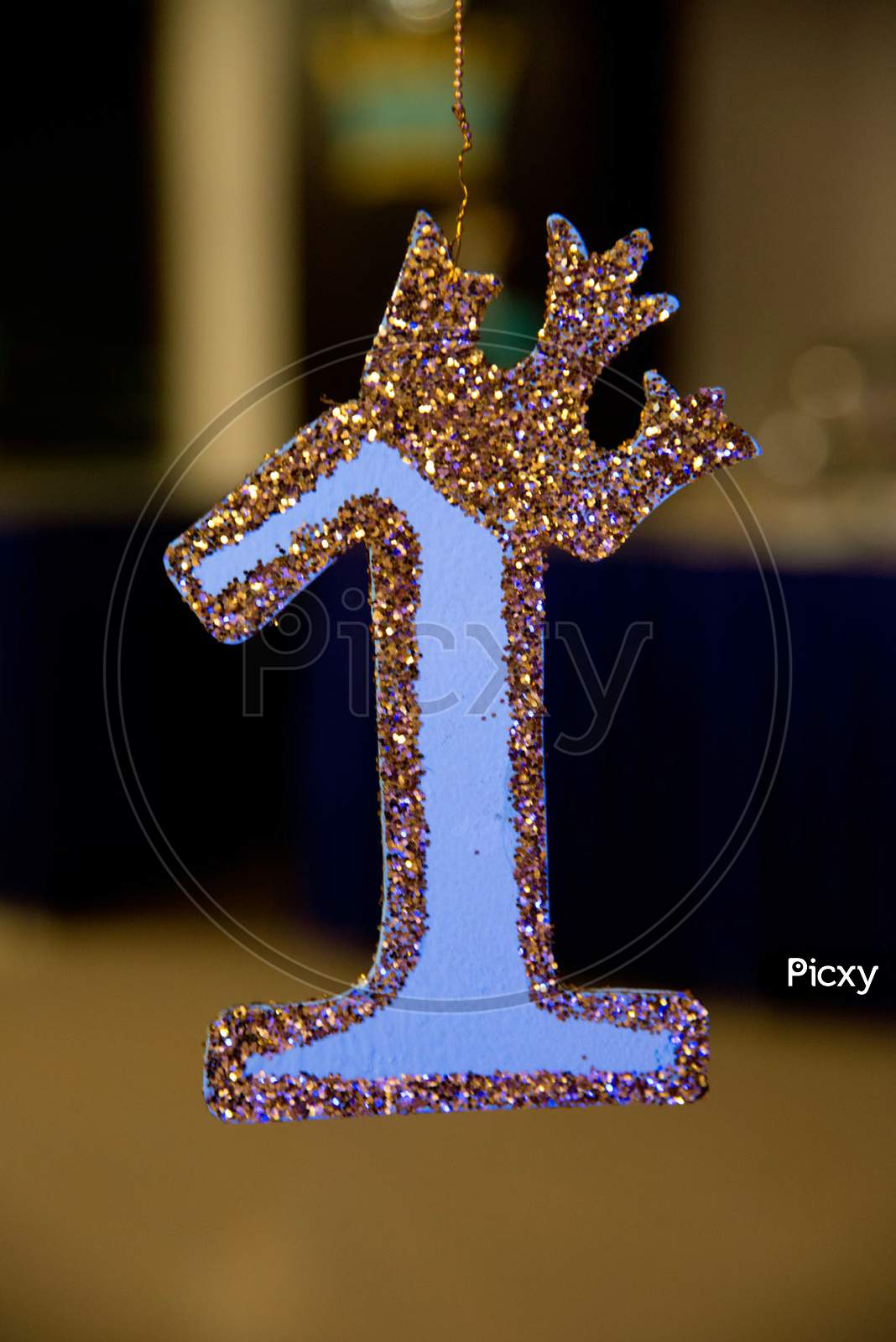 First Anniversary celebration. Golden number 1, sign for Birthday or wedding party event decoration.