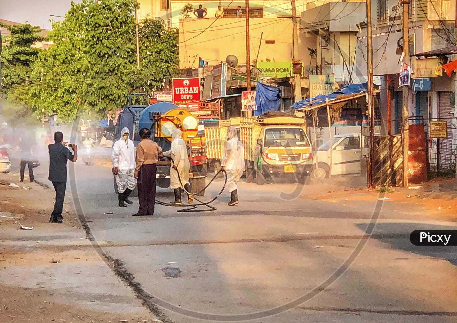 GHMC spraying disinfectants around moulali to stop the spread of coronavirus or covid 19