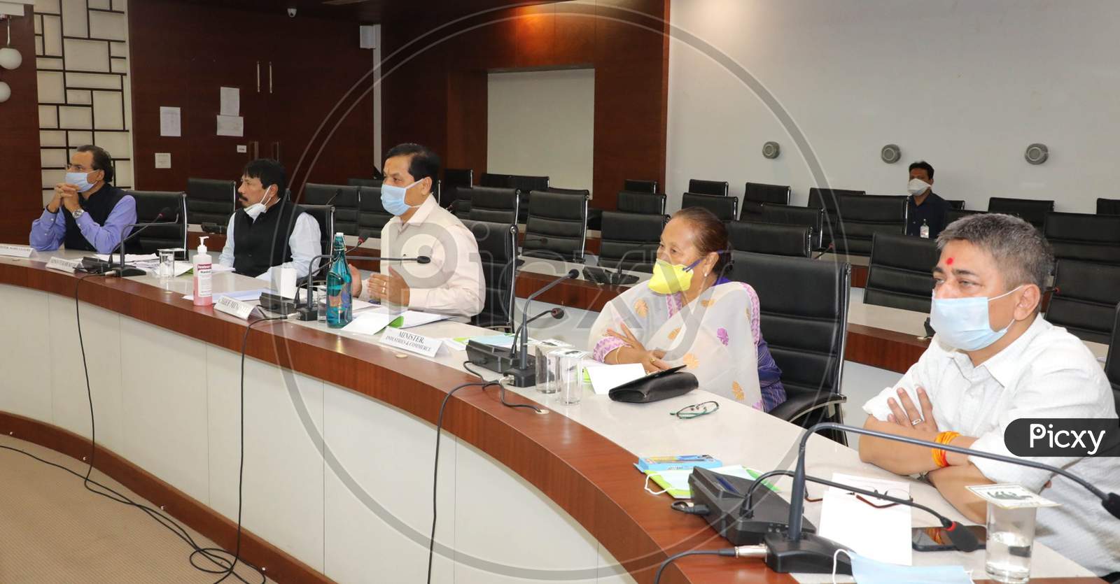 Assam Chief Minister Sarbananda Sonowal In A Meeting To Discuss Economic Issues Of State  During Nationwide Lockdown Amidst Coronavirus or COVID-19 Pandemic In Guwahati On April 28, 2020