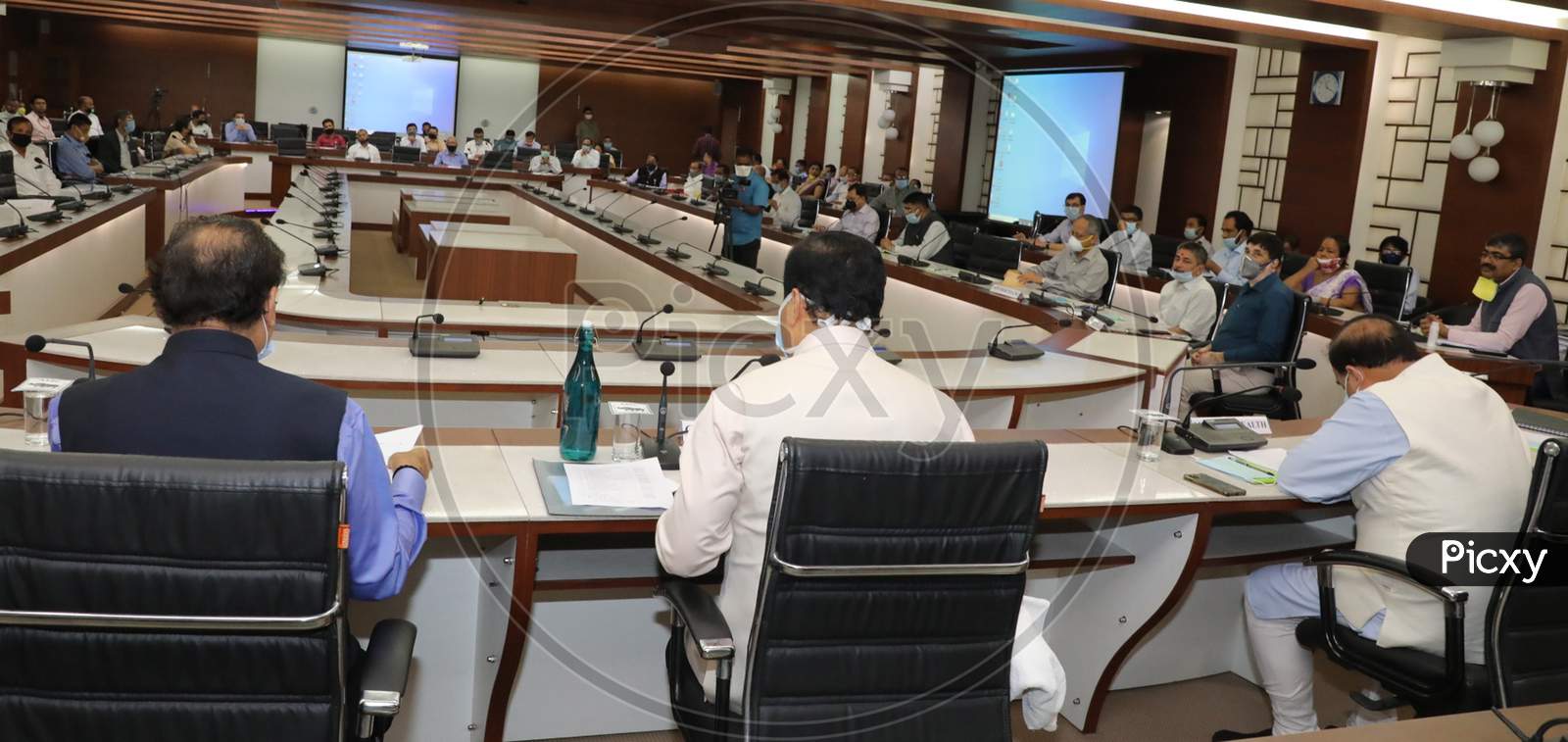 Assam Chief Minister Sarbananda Sonowal In A Meeting To Discuss Economic Issues Of State  During Nationwide Lockdown Amidst Coronavirus or COVID-19 Pandemic In Guwahati On April 28, 2020