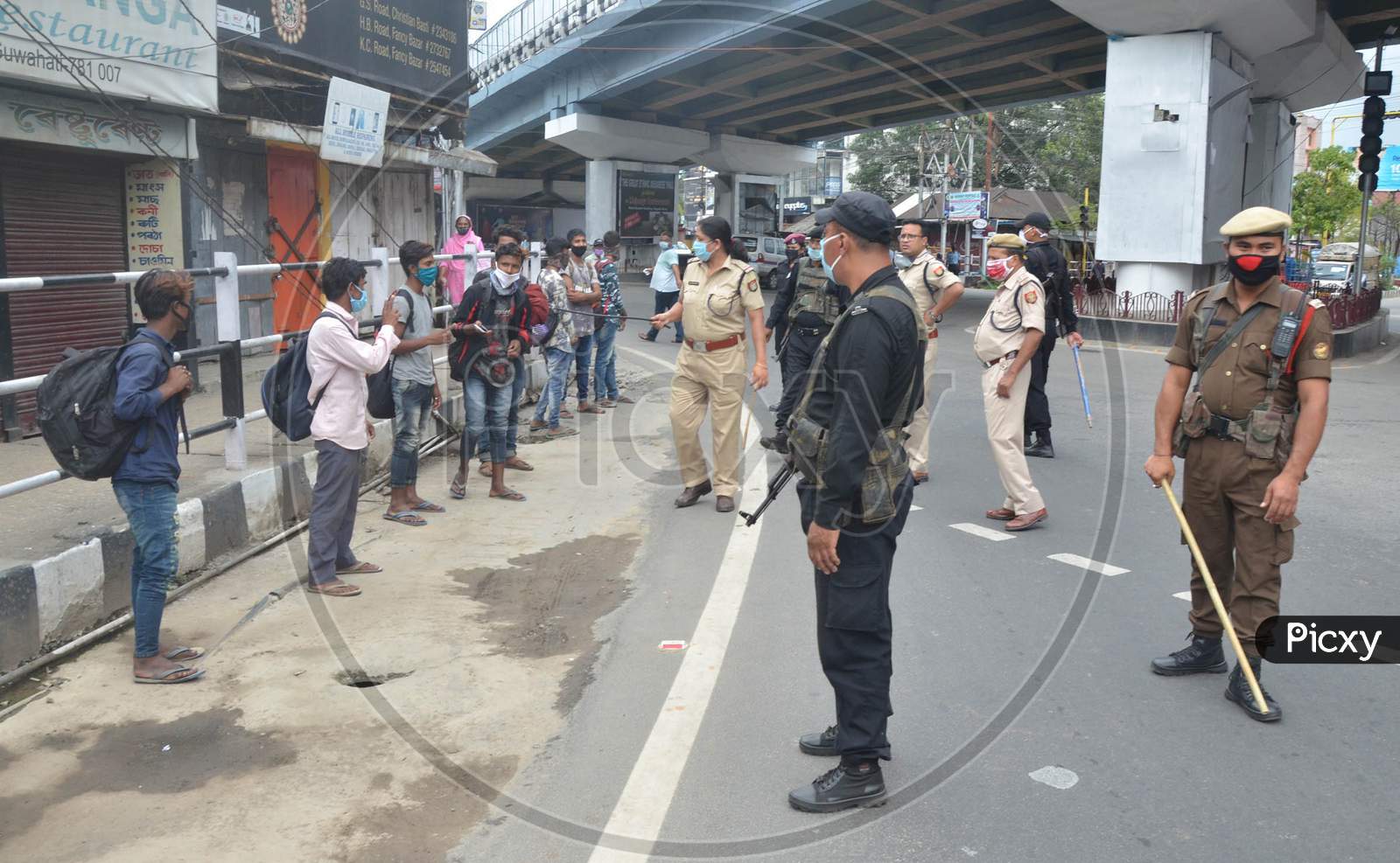 Security Personnel Punish The People For Flouting The Lockdown Rules During Nationwide Lockdown Amidst Coronavirus or COVID-19 Pandemic In Guwahati On April 28, 2020