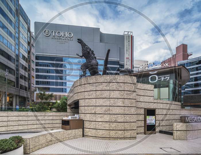 Statue Of The Godzilla Radioactive Monster In The Middle Of The Hibiya Godzilla Square Opens On March 22, 2018 To Celebrate The 30Th Anniversary Of The Hibiya Chanter Shopping Center Which Has Been Renovated For The Occasion.