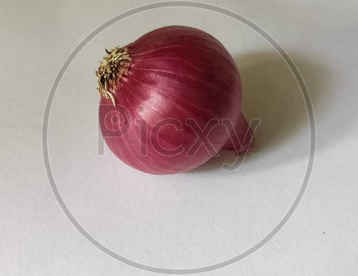 Onion on white background. Red onion on plain background. Fresh Vegetable close up view.