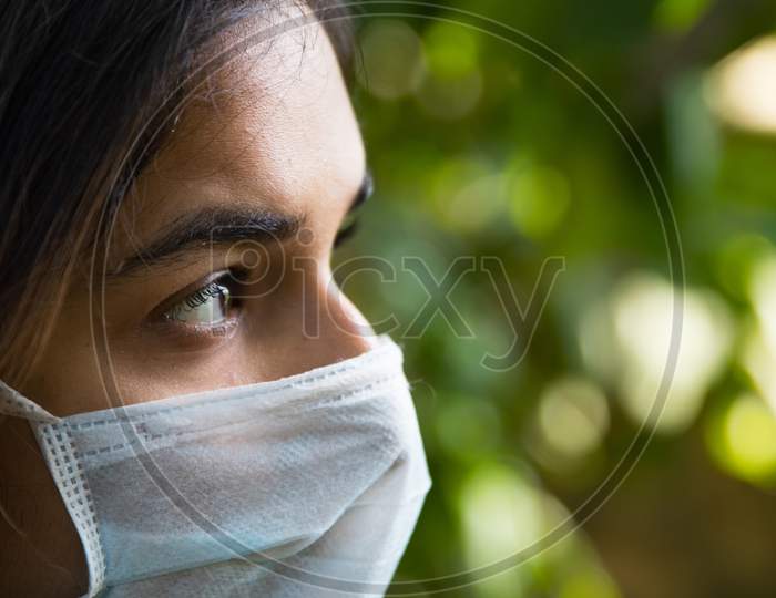 An Indian Girl Wearing A Face Mask During Covid 19 Pandemic As The Lock Down Continues In India Due To Corona Virus Outbreak
