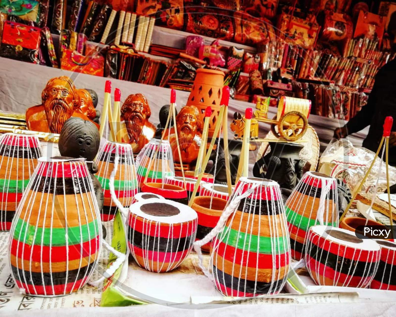 Wooden toys for sale in market colorful