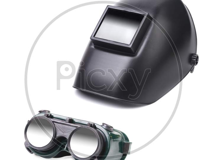 Welding Mask And Glasses. Isolated On White Background.