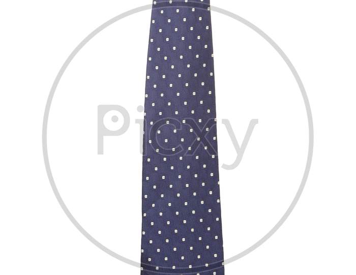 Blue Tie With White Speck. Isolated On A White Background.