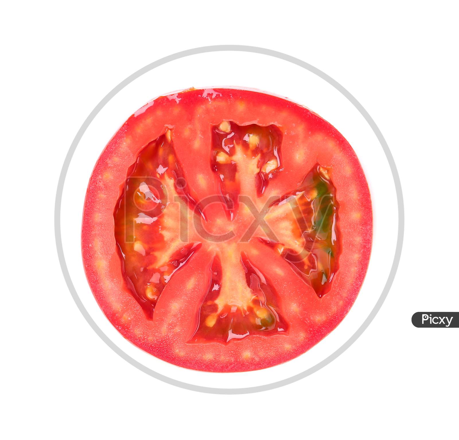 Close Up Of Tomato Slice. Isolated On A White Background.