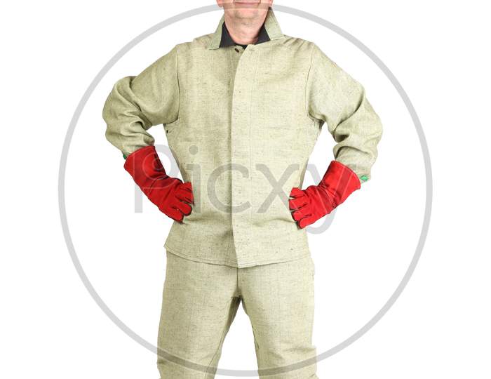 Portrait Of Confident Welder In The Mask. Isolated On A White Background.