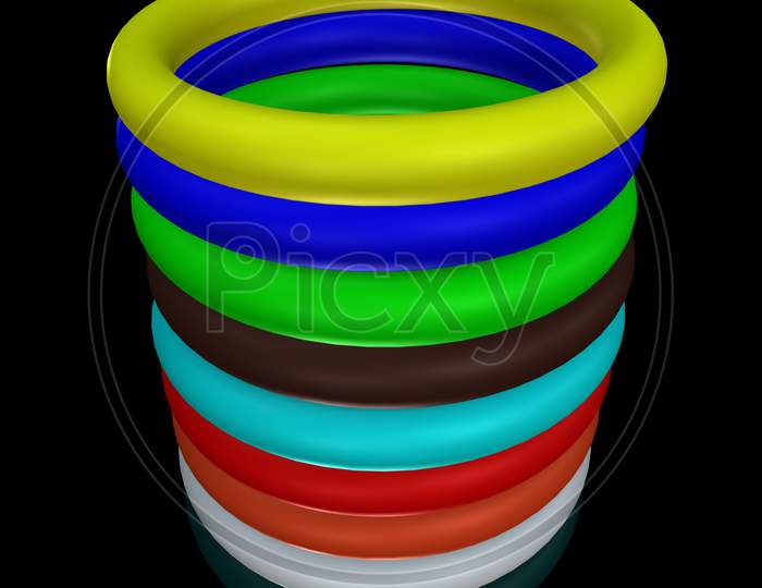 Coloufrul Rings Patterns On Isolated Black Background