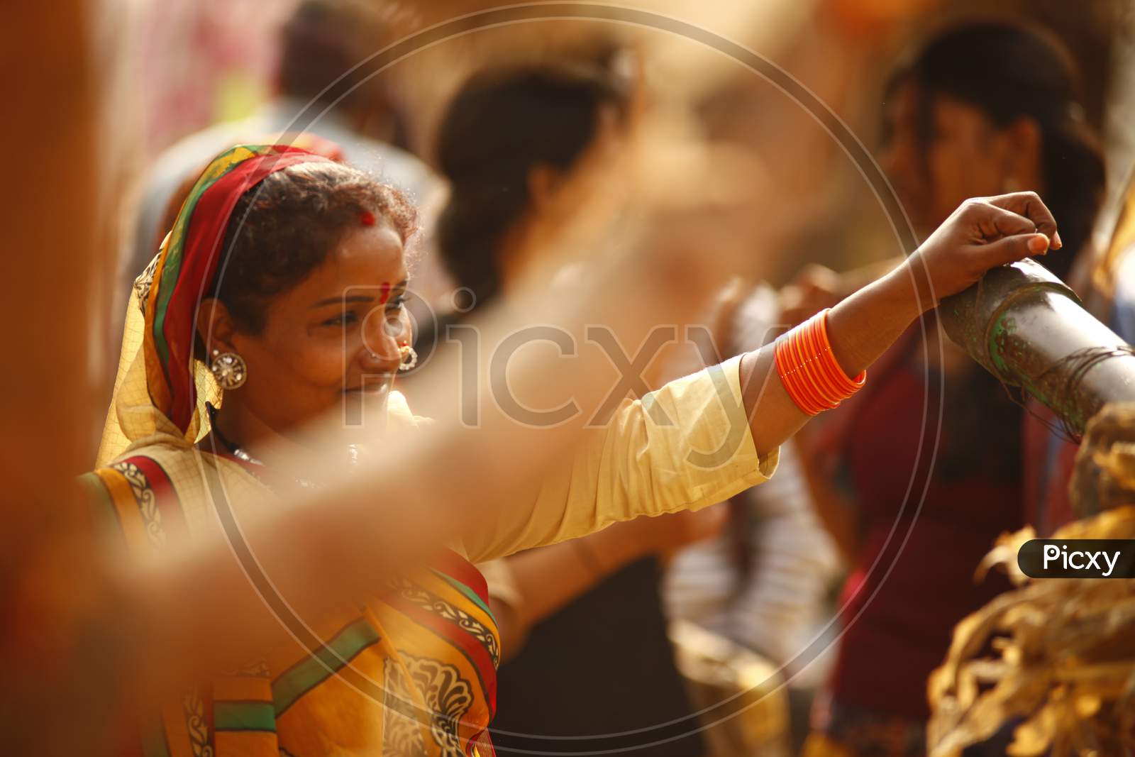 Rajasthani Woman in Rural Villages Wearing Traditional Rajasthani Sarees