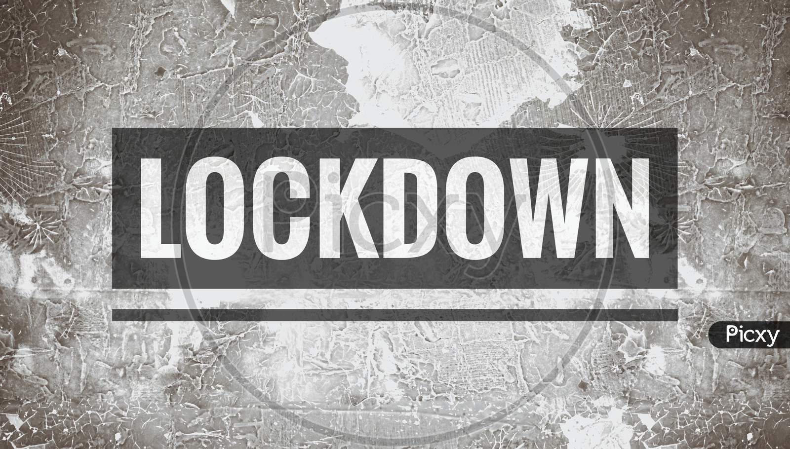 Lockdown world, lockdown text word written in black and white grunge background, home isolation for pandemic situation of corona virus infection of covid19