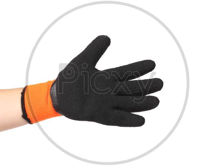 Man Hand In Black Rubber Glove. Isolated On A White Background.