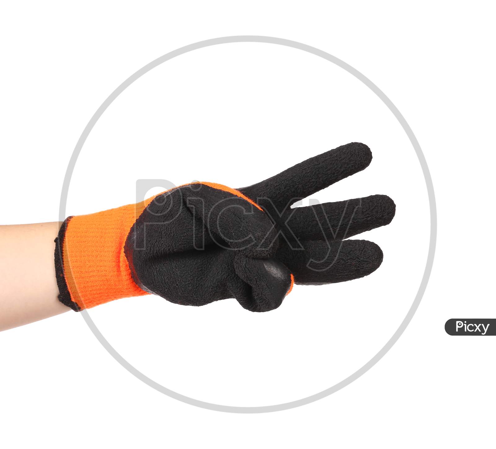 Black Rubber Glove On Hand. Isolated On A White Background.