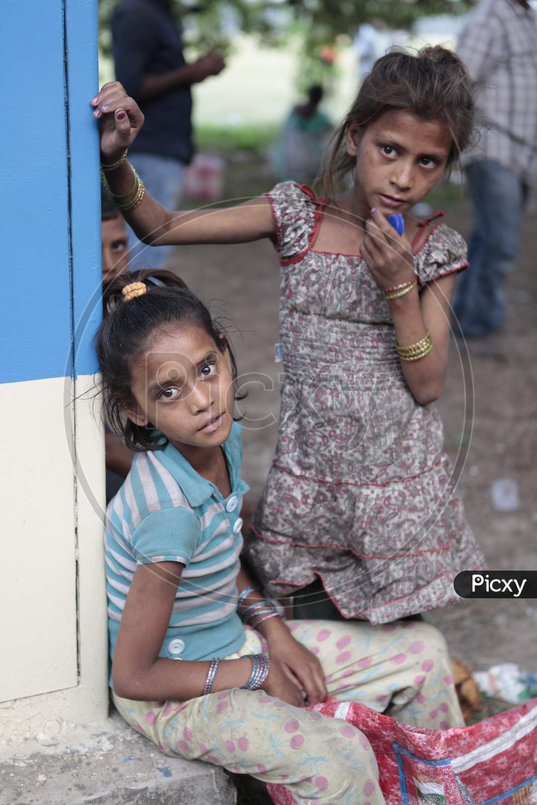 Indian Girl Children In a Rural Village Street