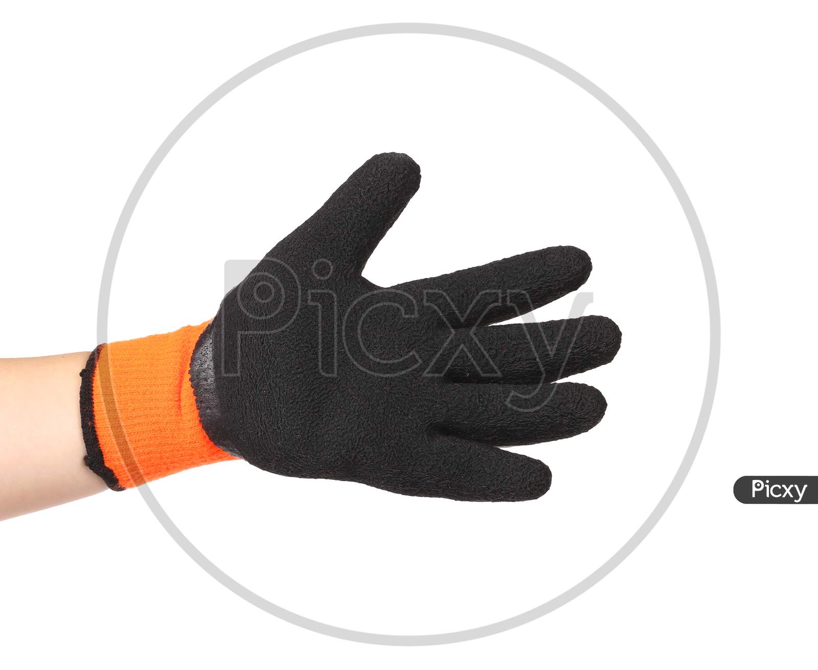 Man Hand In Black Rubber Glove. Isolated On A White Background.