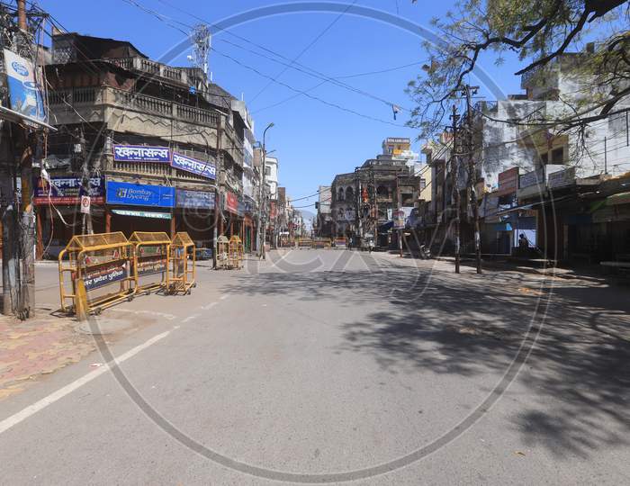 View Of Empty Roads And Closed Shops Due to Lock Down  For Corona Virus ( COVID-19) Outbreak  in India, Prayagraj. April 3,2020