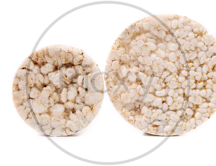 Puffed Rice Snack. Close Up. White Background.