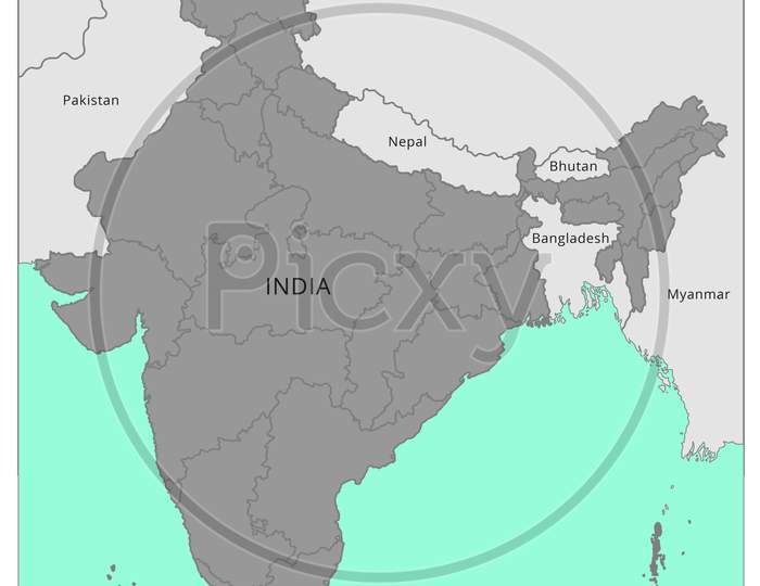 Indian Political Map Grey