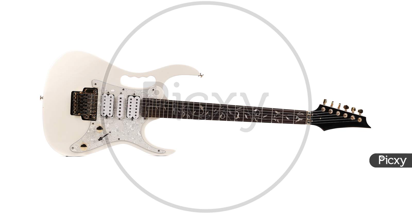 Beautiful White Electric Guitar. Isolated On A White Background.