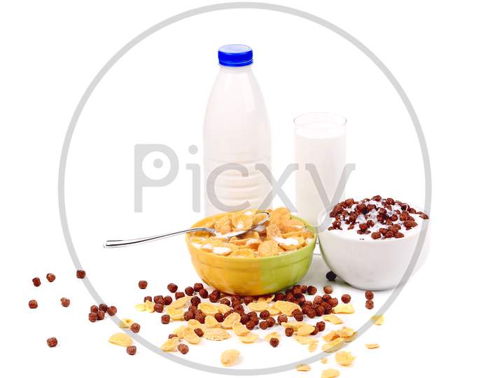 Cereal Breakfast For Kids. Isolated On A White Background.