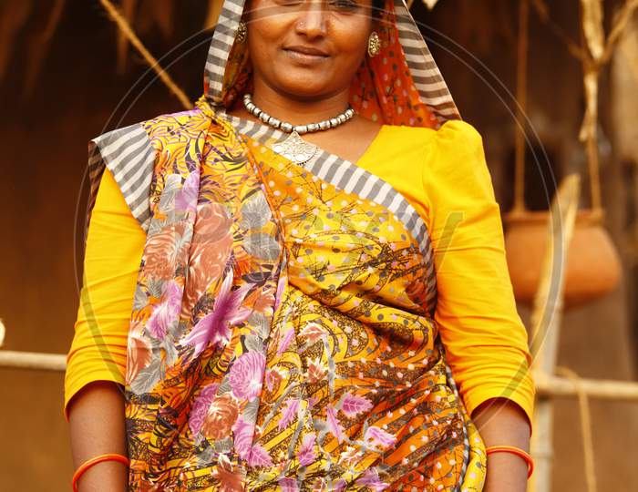 Rajasthani Rural Village Woman in Rural Village Street