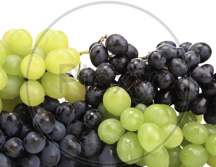 Black And Green Ripe Grapes. Whole Background.
