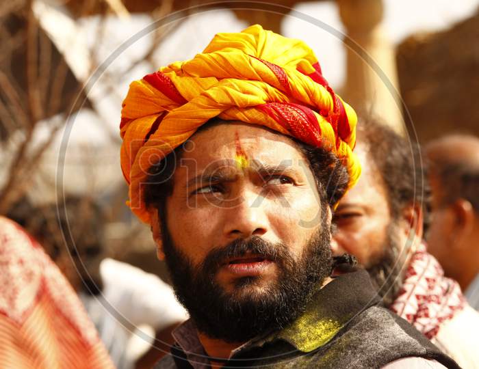 Rajasthani Local Man Wearing Turbans In a  Village