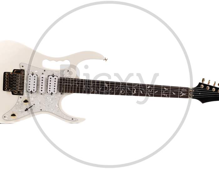 Beautiful White Electric Guitar. Isolated On A White Background.