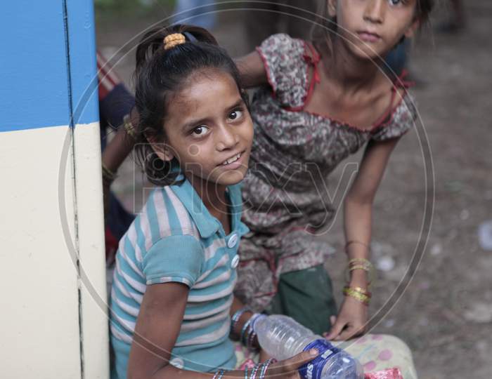 Indian Girl Child In a Rural Village Street