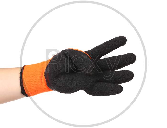Black Rubber Glove On Hand. Isolated On A White Background.