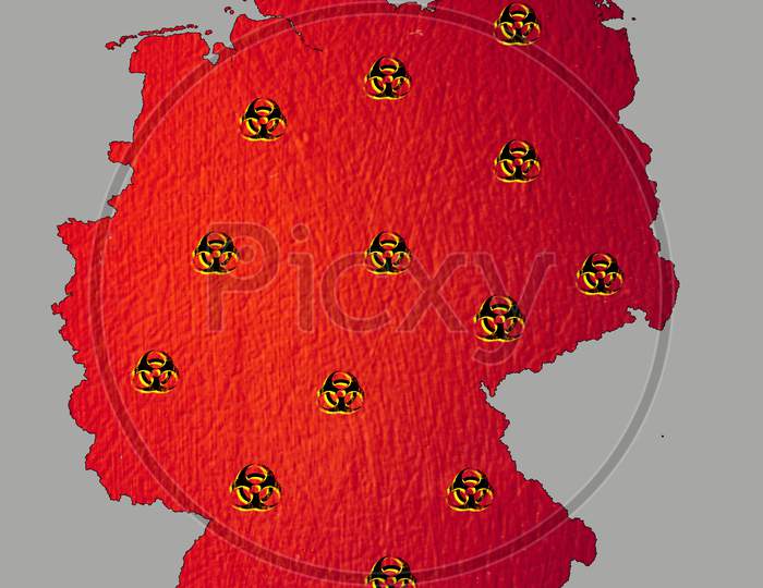 Map of Germany showing the dangerous effects during the raging of COVID-19 or Corona Virus in red color.