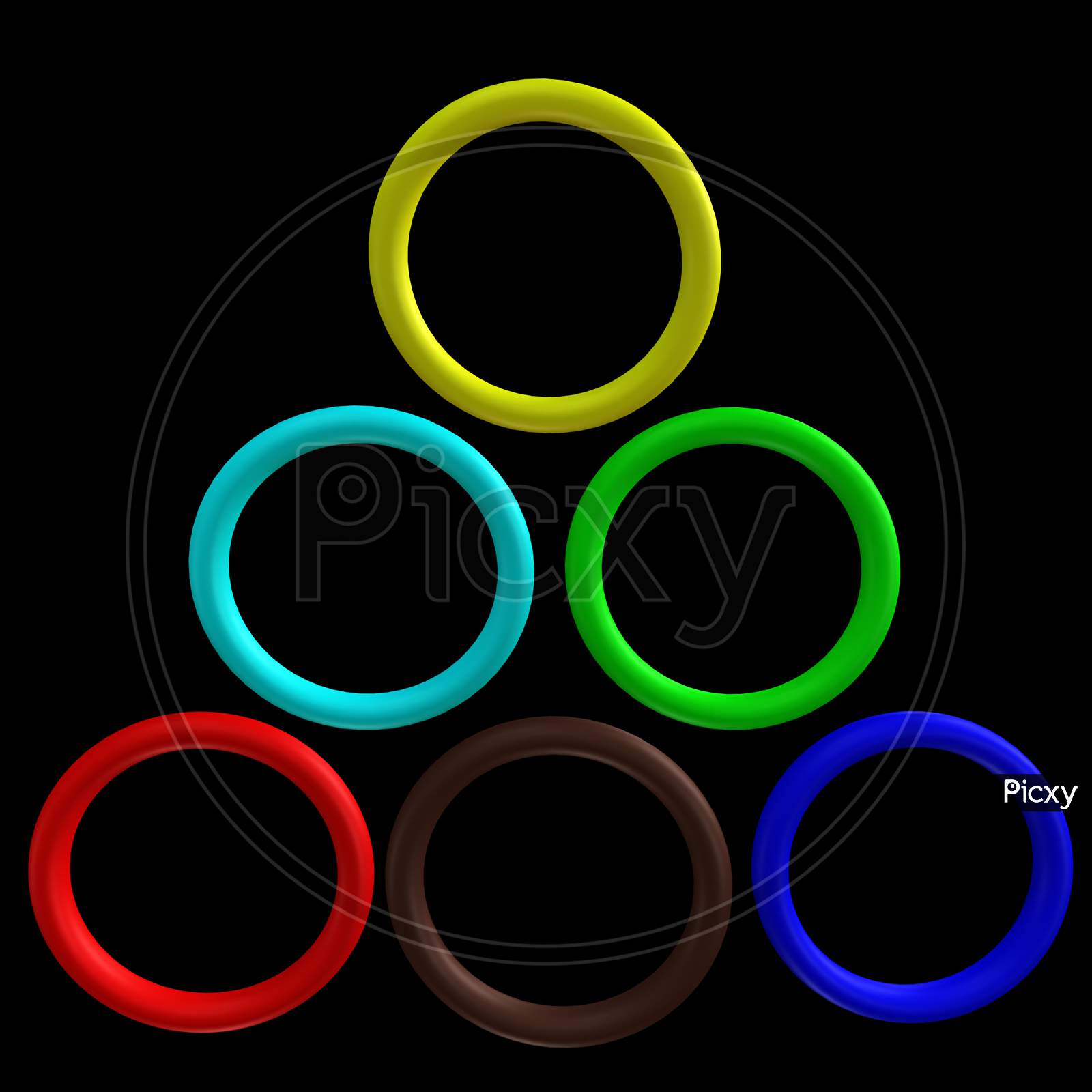 Coloufrul Rings Patterns On Isolated Black Background
