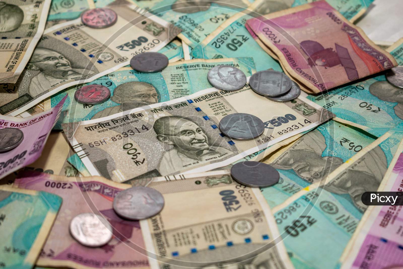 Indian currency notes and coins