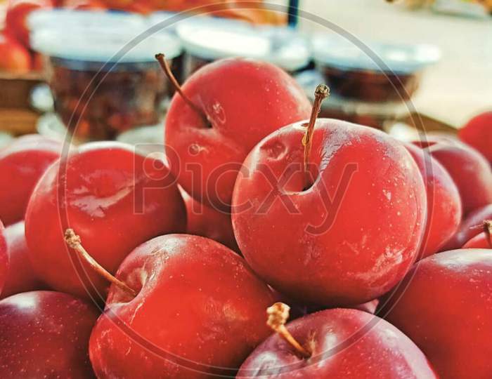 Red cherries for sale in market