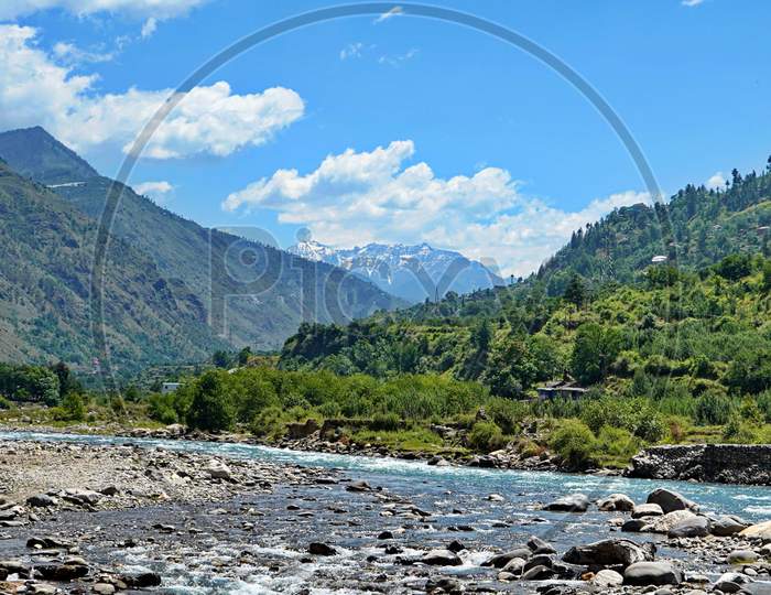 River Channel Flowing In The Valleys Of Himachal Pradesh